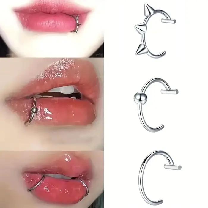 Bagues à lèvres en acier inoxydable style hip hop rock or jaune pistolet noir rhodium 10mm pour femmes hommes bijoux non perçants occasions spéciales