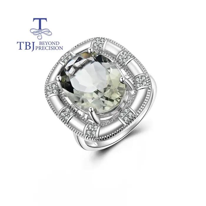 Bague en argent sterling 925, design luxueux, améthyste verte naturelle, grande pierre précieuse ova