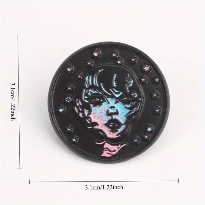 Broche en émail Galactic Muse Portrait dégradé bleu rose cheveux Stardust accents célestes pour vêtements art vie nocturne