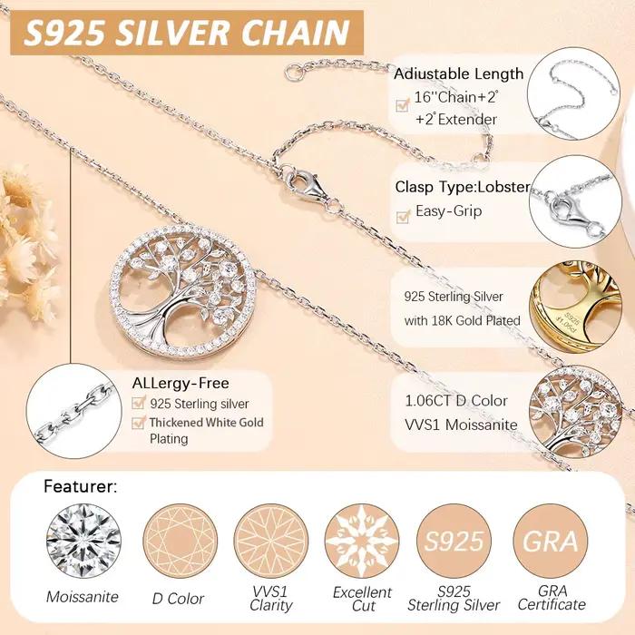 Collier pendentif Arbre de Vie en moissanite Pretty Beauty pour femmes