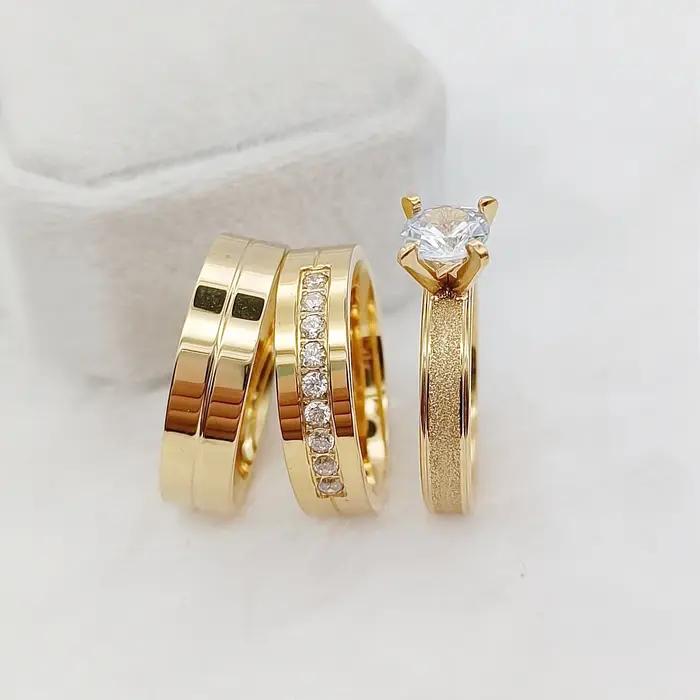 Ensemble de bagues de fiançailles de mariage plaquées or 18 carats