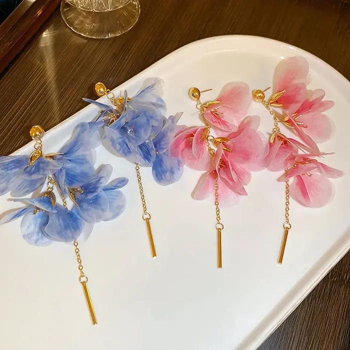 Boucles d'oreilles à fleurs rose bleu pour femmes