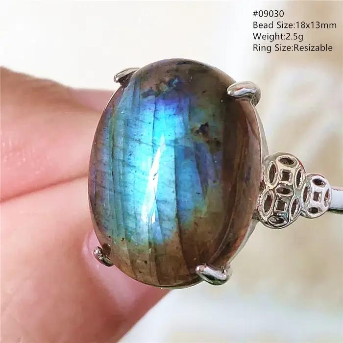 Bague Ajustable en Labrumen Bleu Naturel pour Homme et Femme