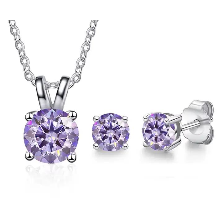 Pomercejelly-Ensemble de bijoux classiques en argent regardé 925 pour femme, boucles d'oreilles de mariage, collier en pierre de moissanite véritable 1ct, patients