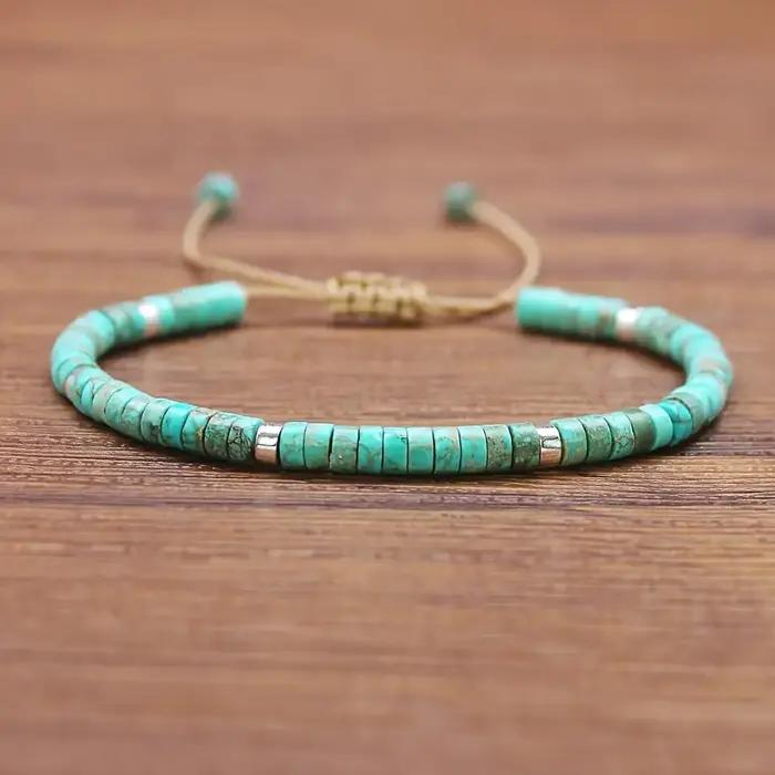 Bracelet réglable en perles turquoise naturelle | Pierre naturelle