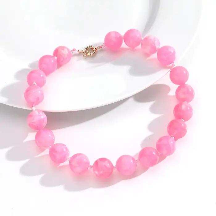 Collier ras du cou multicolore pour femmes, grandes perles rondes, tendance, acrylique, perles géomé