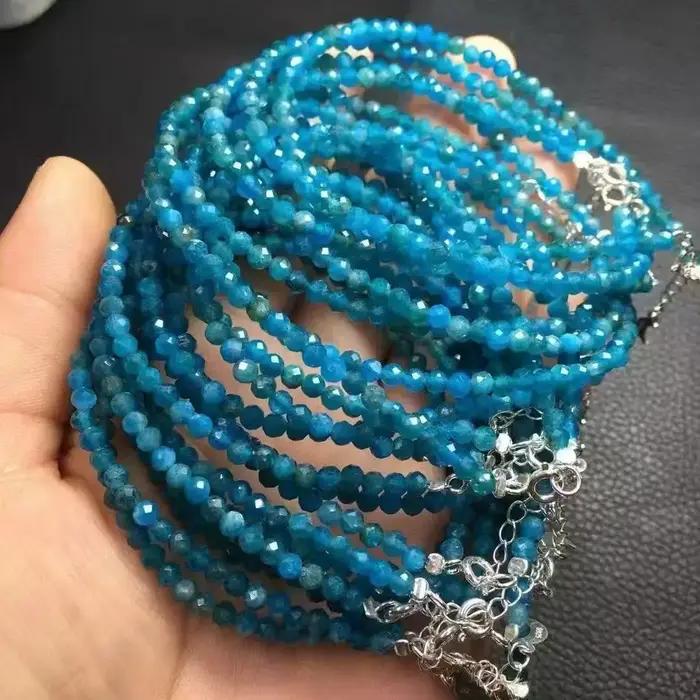 Bracelet artisanal en argent 925 avec perles à facettes en apatite bleue naturelle