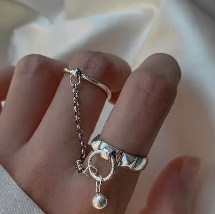 Bague géométrique ronde rétro en argent Sterling 925 véritable pour femmes