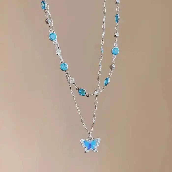 LATS – collier papillon romantique en cristal bleu pour femmes et filles