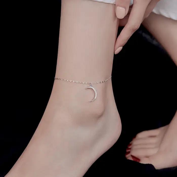 LYNNE 925 bijoux en argent Sterling exquis lune Zircon pendentifs bracelets de cheville femmes mode cadeau brillant plage pied chaîne PS-10010