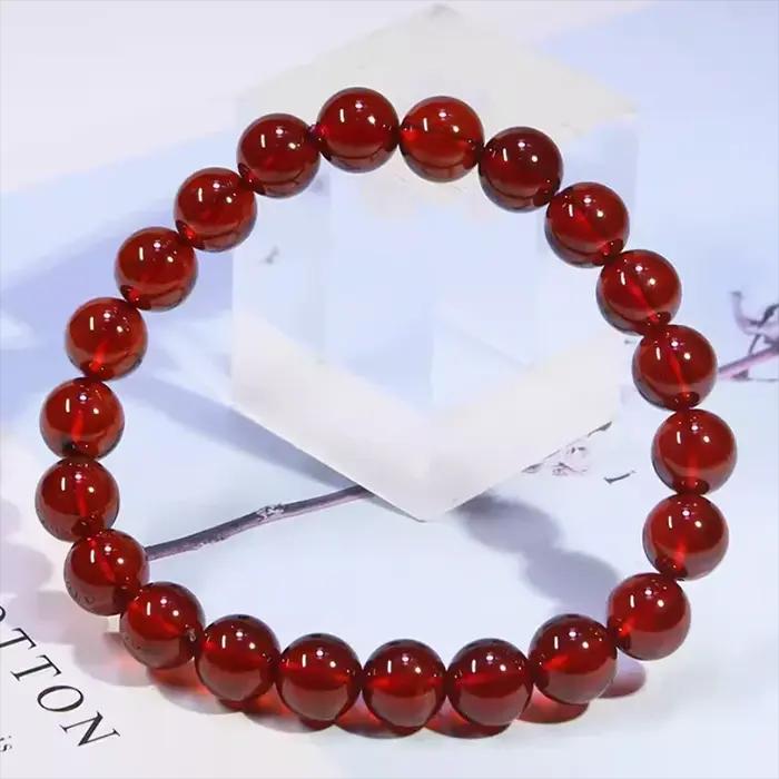 Bracelet en perles de pierre de grenade rouge naturelle de haute qualité