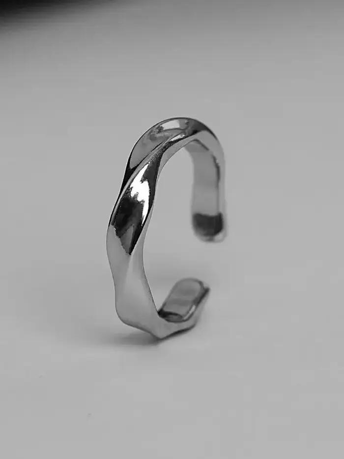 Mobius – bague ondulée en alliage de couleur argent, anneau ouvert pour femmes et hommes, bijoux rétro simples, accessoires tendance