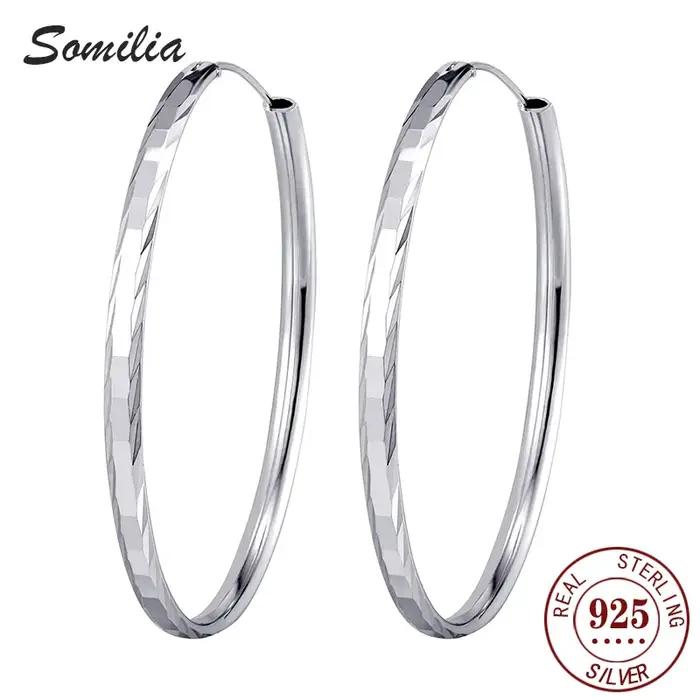 Boucles d'oreilles rondes lisses en argent sterling 925 de 3 à 6 cm pour femme