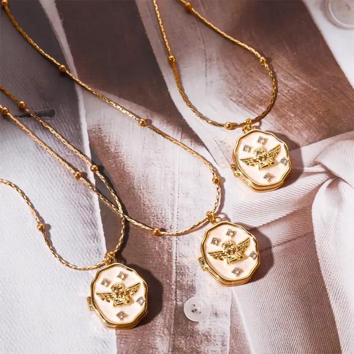 Collier d'ange en métal émaillé Vintage pour femmes
