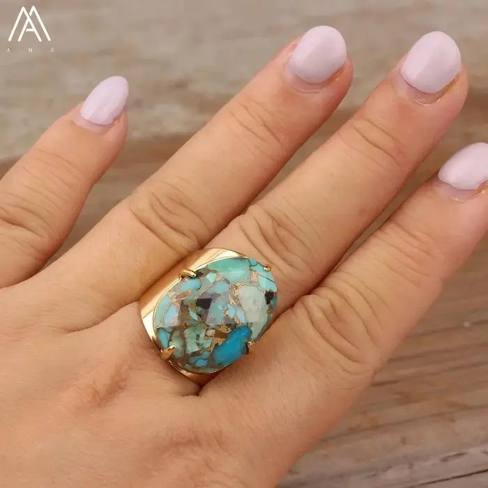 Bagues ouvertes en pierre turquoise pour femmes