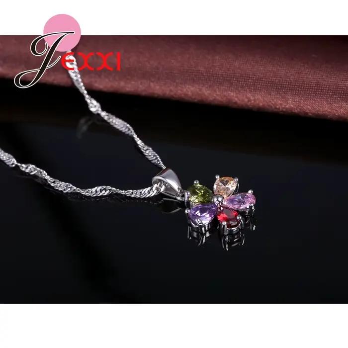 Kendning Flower-Ensembles de bijoux pendentif en cristal coloré CZ