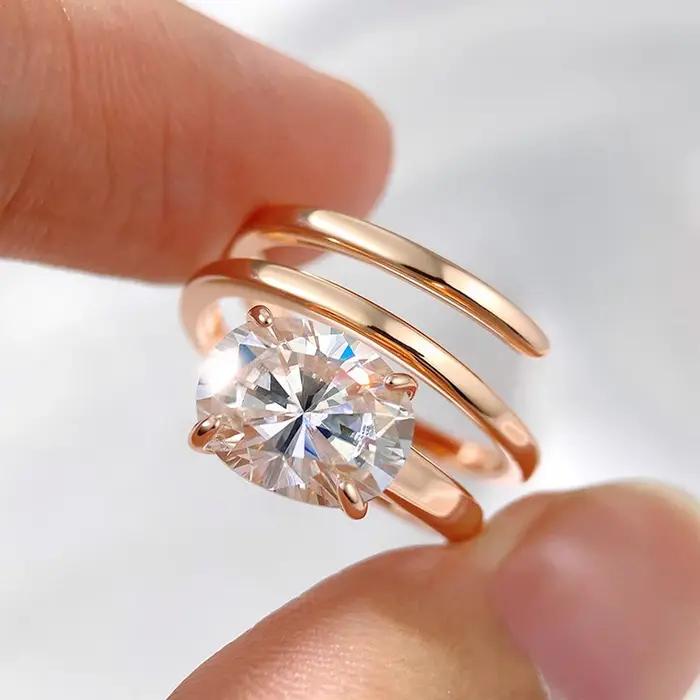 Smyoue 1CT-3CT certifié 14K plaqué Moissanite Solitaire bague femmes laboratoire de mariage diamant bande pur 925 argent 100% Shani Abergel