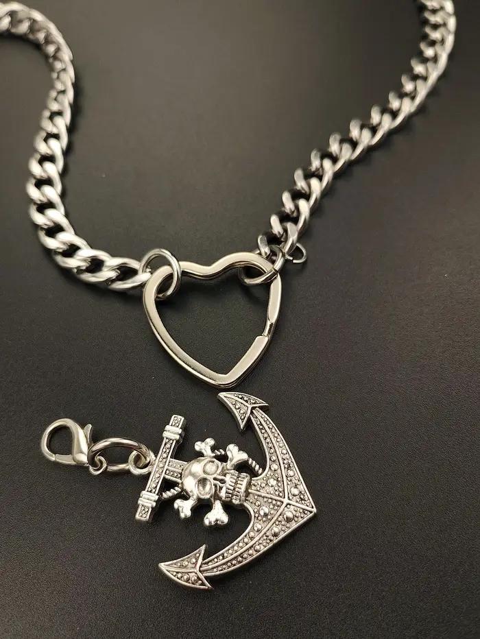 Hip hop gothique en acier inoxydable NK chaîne cubaine menottes crochet crâne de pirate ancre coeur anneau EDC tour de cou porte-clés collier cadeau