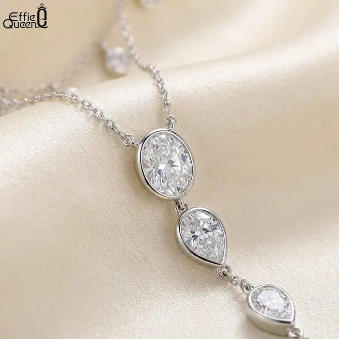 Collier en forme de Y en Zircon Bleu ou Violet avec Chaîne en Argent Sterling 925 Bijou Femme Occasions Spéciales Tendance Mode