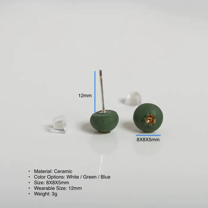 Boucles d'oreilles rondes en céramique à bords faits à la main pour femmes, bijoux minimalistes élégants, 1 paire, S00125