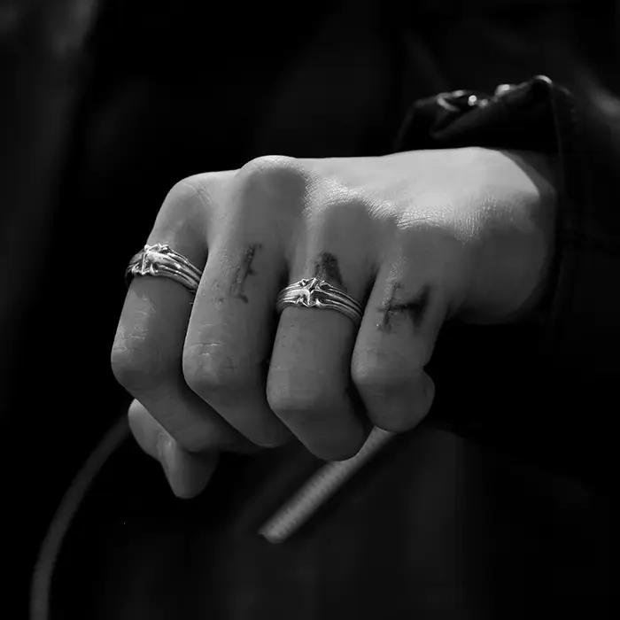 Bague réglable étoile en Relief Vintage pour hommes