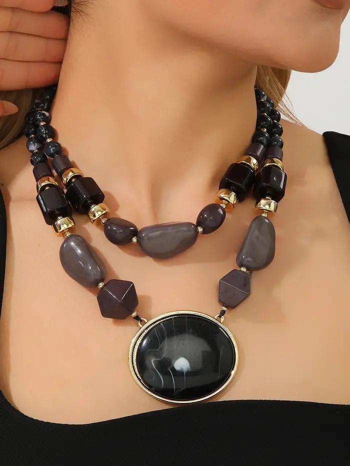 Collier multi-rangs en résine acrylique pour femmes