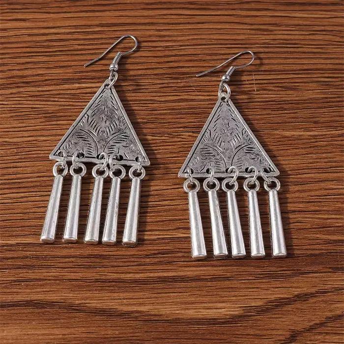 Boucles d'oreilles pendantes à pampilles triangulaires en alliage ethnique pour femmes et filles