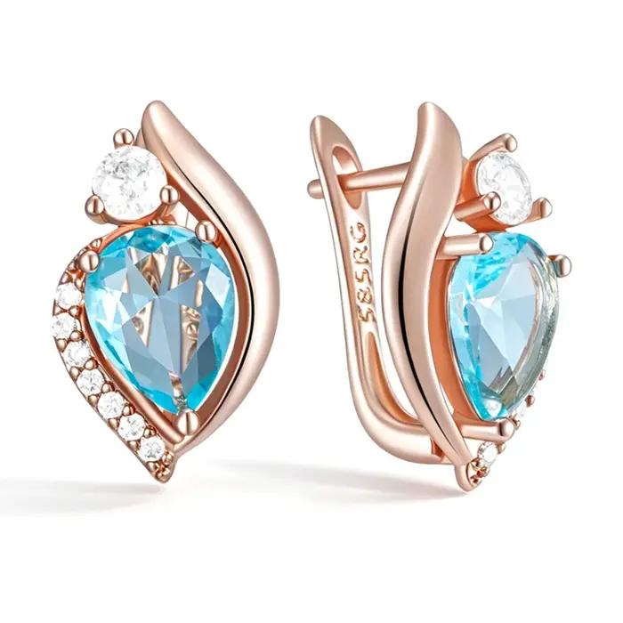 Kienl – boucles d'oreilles anglaises couleur or Rose 585 pour femmes, accessoires en Zircon naturel bleu, bijoux fins de haute qualité pour tous les jours
