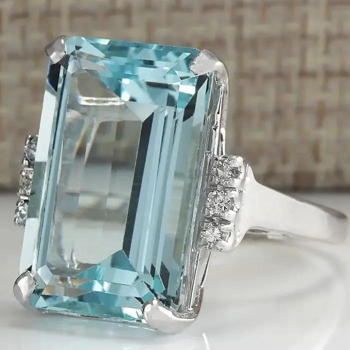 Bague Hyperbole en zircone cubique bleu ciel, alliance de mariage pour femmes, bijou de soirée et occasions spéciales
