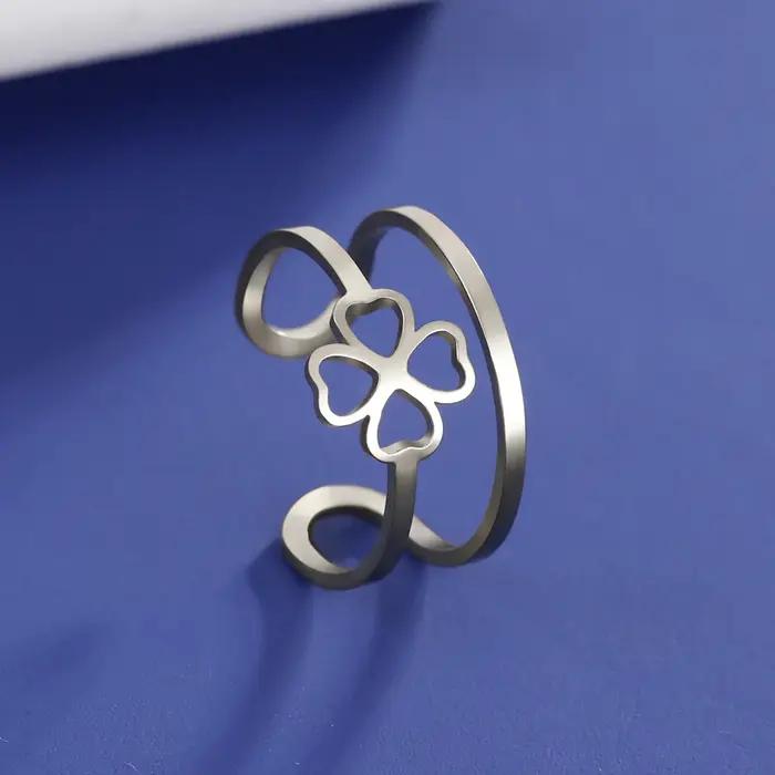 Lucktune-Bague de trèfle à quatre feuilles porte-bonheur pour femme en acier inoxydable Bague réglable multicouche couple Mariage Kpop Bijoux en gros