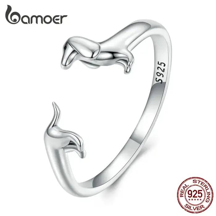 Bamoer – bague ouverte en argent Sterling 925 pur, design unique de chien teckel, anneaux réglables