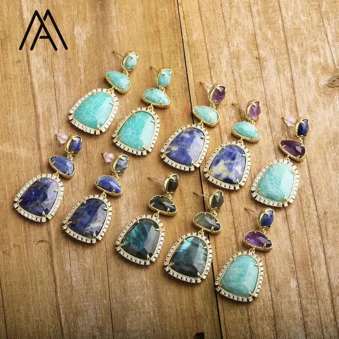 Boucles d'oreilles en pierres précieuses naturelles amazonite lapis améthyste pour femmes occasions spéciales style mode et tendance