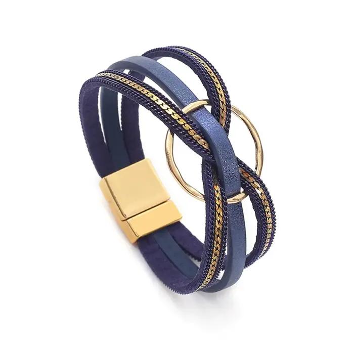 Bracelets en cuir PU avec croix circulaire en métal