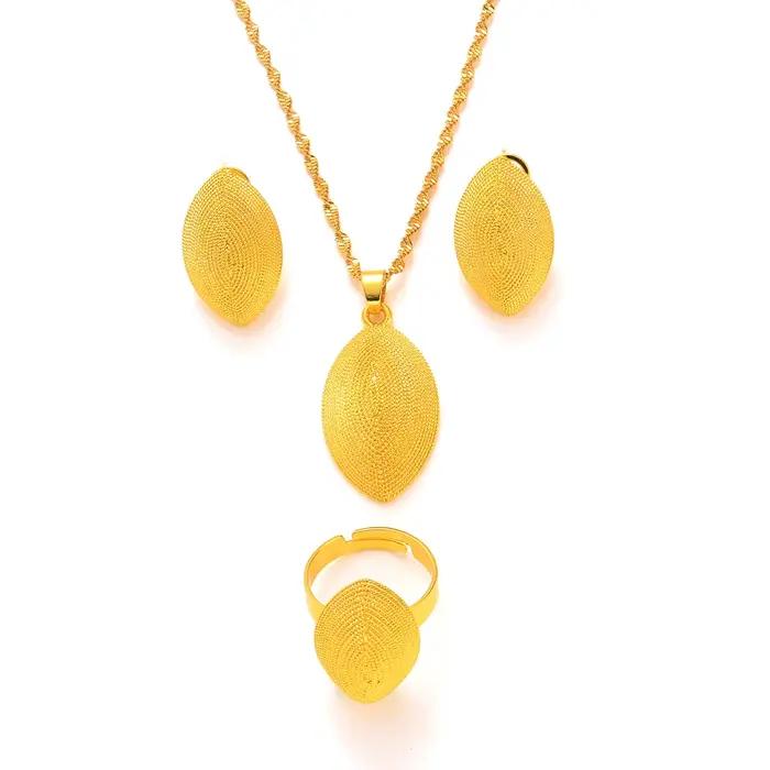 Ensemble de Bijoux Africains en Or pour Femme, Patients de Dubaï, Cadeaux de Mariage, Collier, Pendentif, Boucles d'Oreilles, Bague