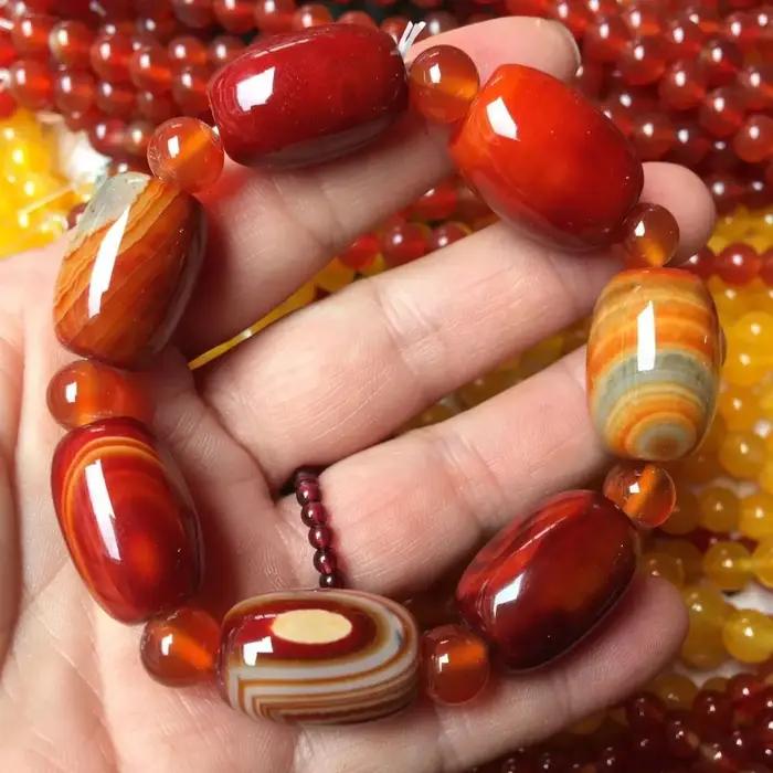 Bracelet élastique à rayures ovales perlées rouge fait main pour hommes et femmes occasions quotidiennes et spéciales