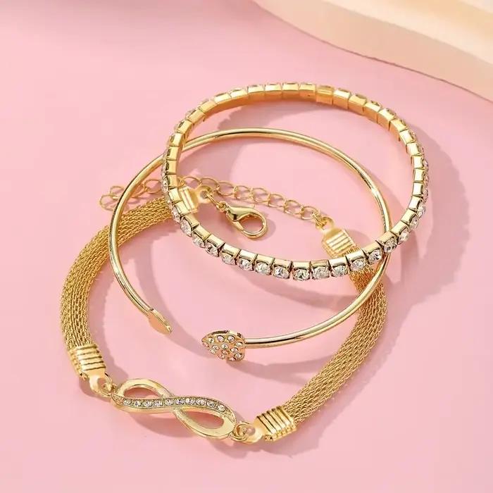 3 pièces/ensemble Vintage cristal strass coeur Bracelets pour femme mode géométrique réglable infini manchette bracelet bijoux cadeaux