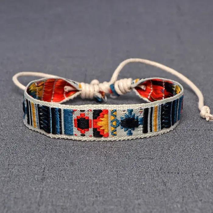 Bracelet ethnique folk en coton et lin pour femmes et hommes style rétro hippie occassions spéciales amitié cadeau