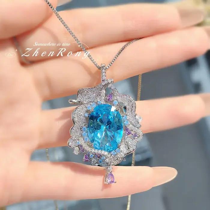 Pendentif Diamant Bleu Marine Exquis - Serti de Diamants à Gros Carats - Collier Tupa