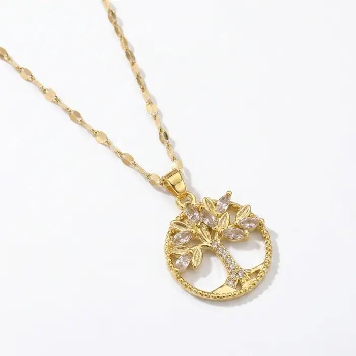 Collier Pendentif Cercle Arbre de Vie pour Femme