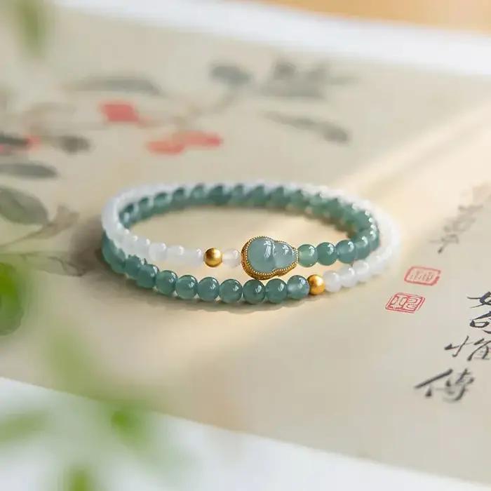 Bracelet en Jade véritable avec Jade Hetian incrusté
