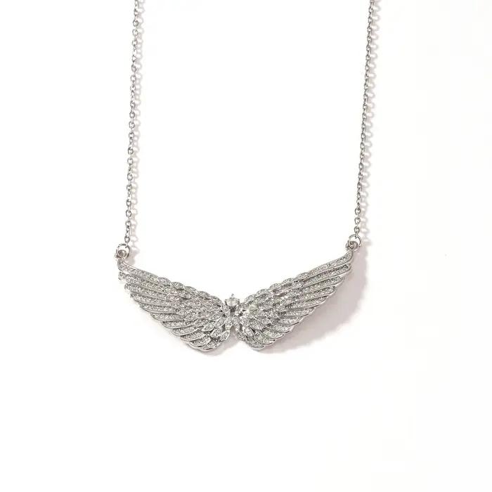Collier Aile d'Ange avec Pendentif Plume Entièrement Pavé de Zircons