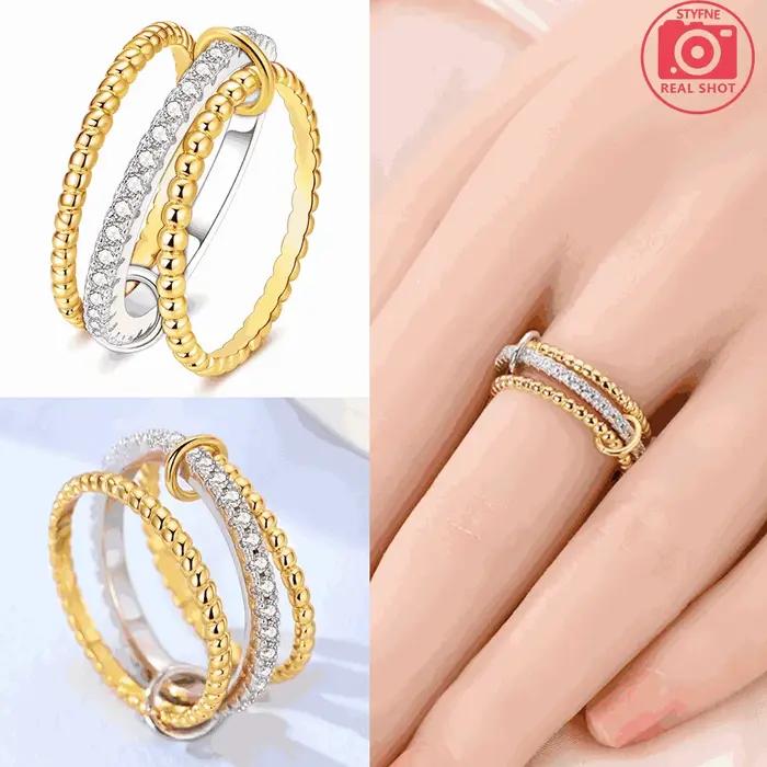Bague empilable en argent plaqué or avec chaîne à maillons dorés