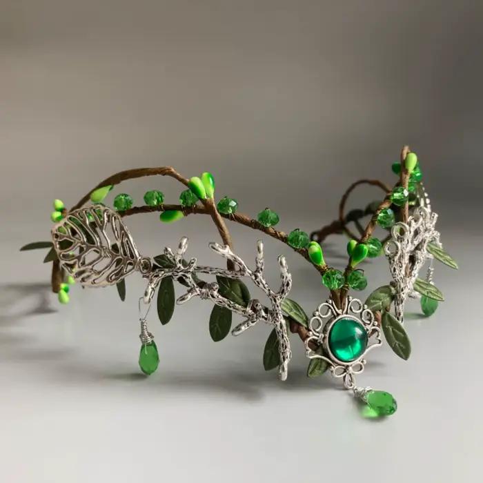 Diadème de la forêt enchantée émeraude lune branches couronne elfique cosplay pour femme aventures spéciales