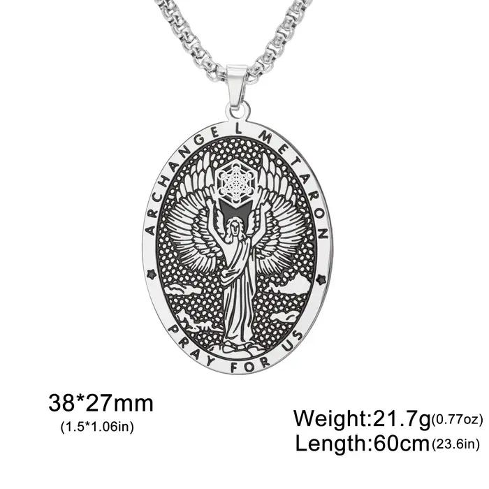 Colliers religieux rétro pour femmes et hommes, pendentif archange Metatron, amulette du patron, médaille, bijoux religieux
