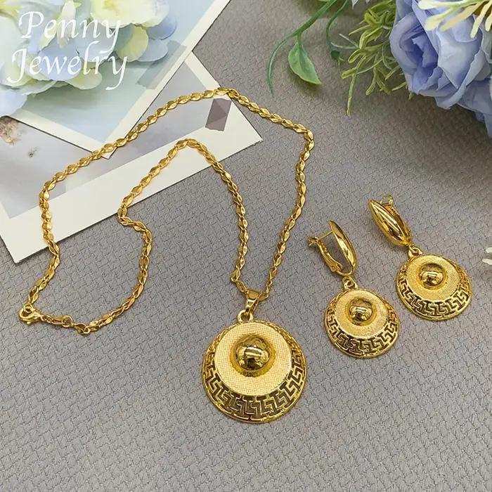 Ensemble de bijoux plaqué or 18 carats pour femme, collier et boucles d'oreilles, fête des patients