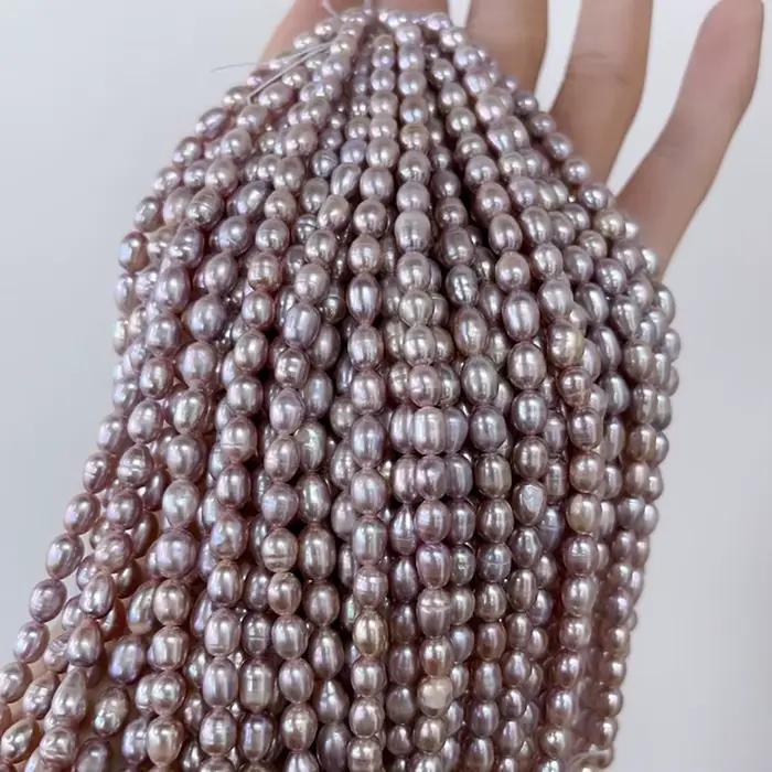 Perle d'eau douce naturelle de riz violet poli