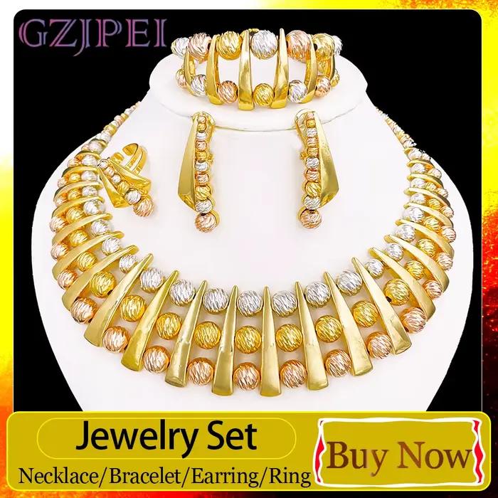 Ensemble de bijoux de luxe GZJPEI, haute qualité, magnifique design tricolore pour femmes, bijoux de