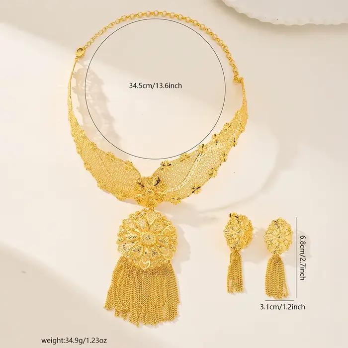 Ensemble de bijoux africains en métal doré collier et boucles d'oreilles pour femmes occasions spéciales mariage banquets anniversaires