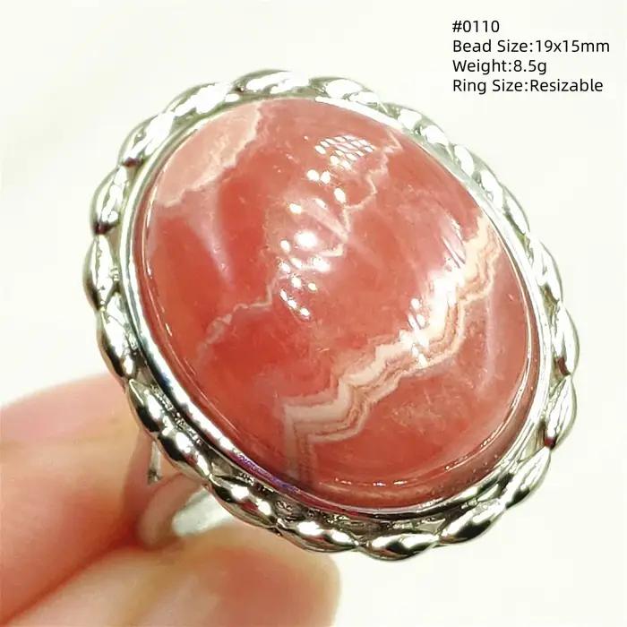 Bague réglable en rhodochrosite rose naturelle pour homme et femme