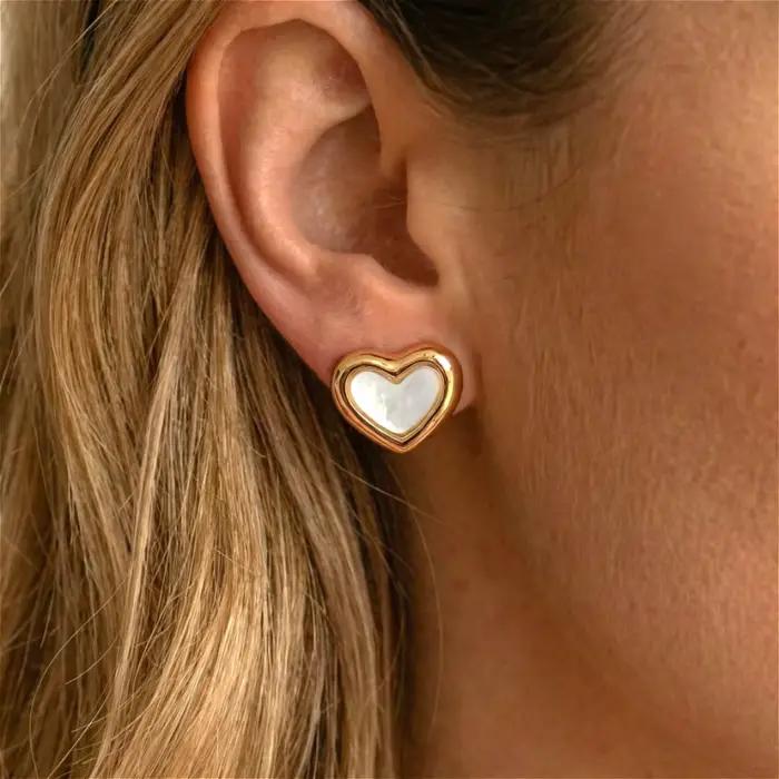 Collier en acier inoxydable plaqué or avec pendentif cœur chic en nacre pour femme, résistant au ternissement, bijoux de plage minimalistes